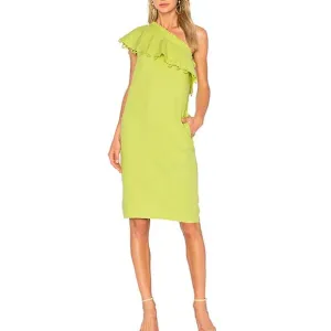 APIECE APART One Shoulder Ruffle Yellow Linen Blend Mini Dress size 2
