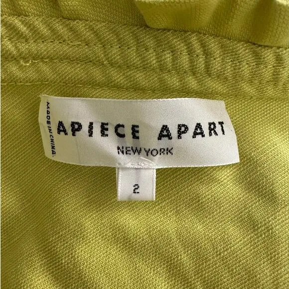 APIECE APART One Shoulder Ruffle Yellow Linen Blend Mini Dress size 2