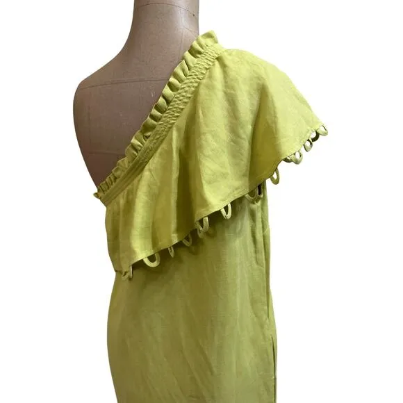 APIECE APART One Shoulder Ruffle Yellow Linen Blend Mini Dress size 2