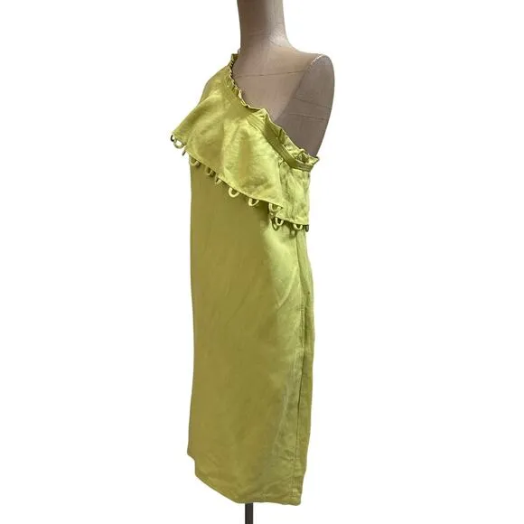 APIECE APART One Shoulder Ruffle Yellow Linen Blend Mini Dress size 2