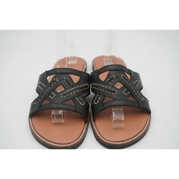 Aquatalia Andi Black Cutout Contrast Stitching Leather Slide Sandals Size 8.5