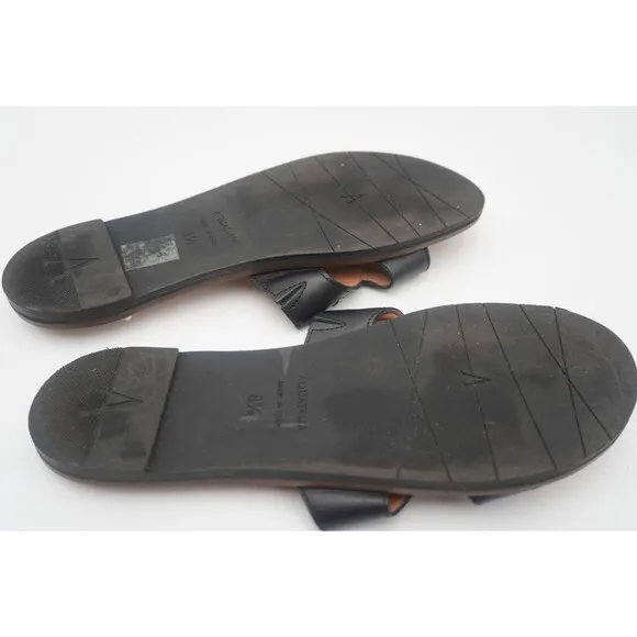 Aquatalia Andi Black Cutout Contrast Stitching Leather Slide Sandals Size 8.5