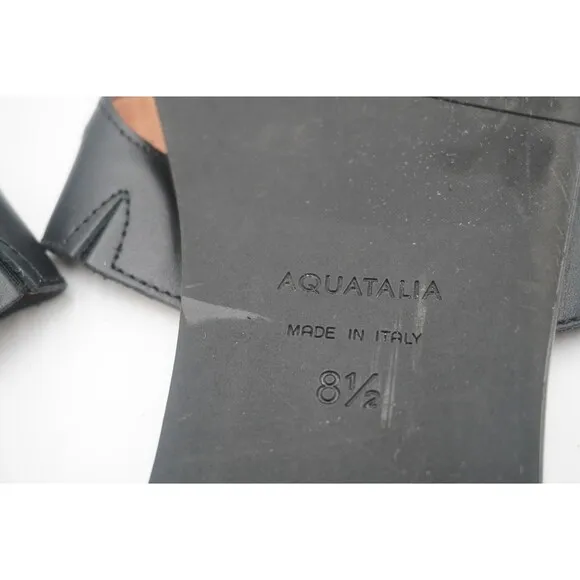 Aquatalia Andi Black Cutout Contrast Stitching Leather Slide Sandals Size 8.5