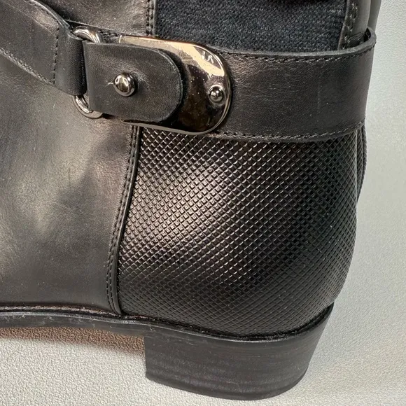 Aquatalia Black Leather Stretch Tall Equestrian Zip-Up Riding Boots