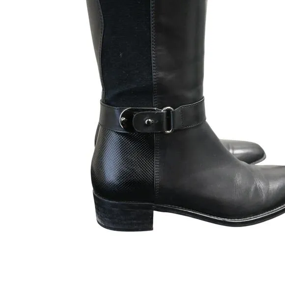 Aquatalia Black Leather Tall Riding Boots Size 7 Black Equestrian Stretch