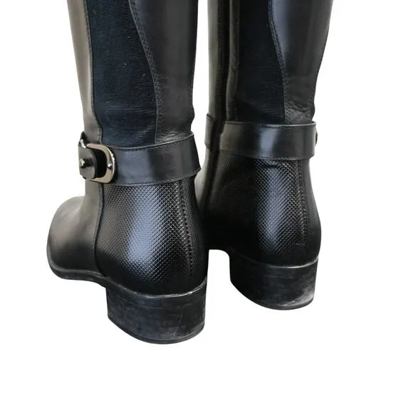 Aquatalia Black Leather Tall Riding Boots Size 7 Black Equestrian Stretch