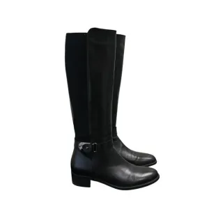 Aquatalia Black Leather Tall Riding Boots Size 7 Black Equestrian Stretch
