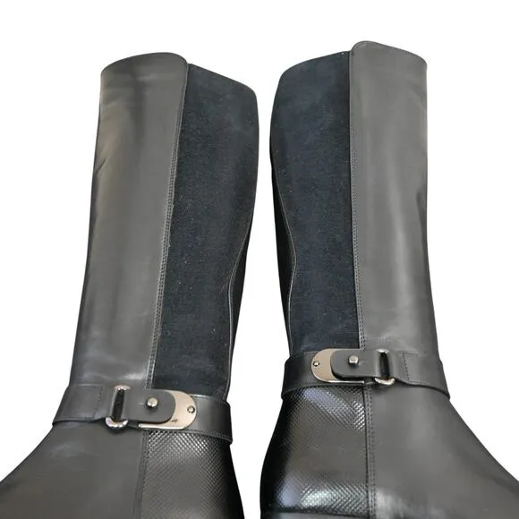 Aquatalia Black Leather Tall Riding Boots Size 7 Black Equestrian Stretch