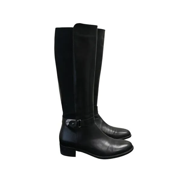 Aquatalia Black Leather Tall Riding Boots Size 7 Black Equestrian Stretch