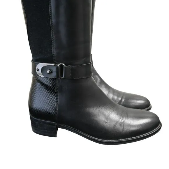 Aquatalia Black Leather Tall Riding Boots Size 7 Black Equestrian Stretch