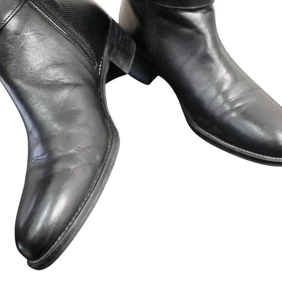 Aquatalia Black Leather Tall Riding Boots Size 7 Black Equestrian Stretch