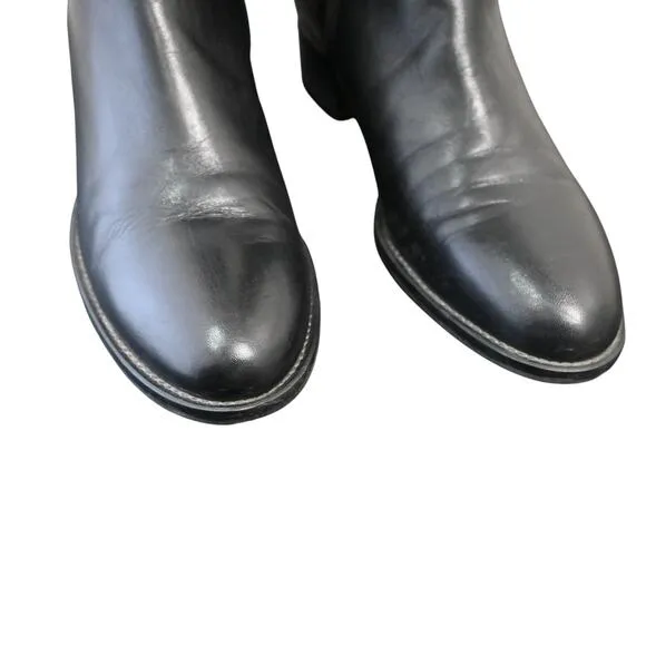 Aquatalia Black Leather Tall Riding Boots Size 7 Black Equestrian Stretch