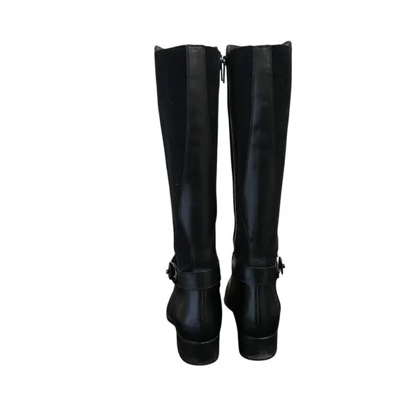Aquatalia Black Leather Tall Riding Boots Size 7 Black Equestrian Stretch