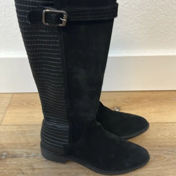 Aquatalia Black Suede Gael Stretch Back Knee High Riding Boots 7.5