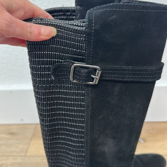 Aquatalia Black Suede Gael Stretch Back Knee High Riding Boots 7.5