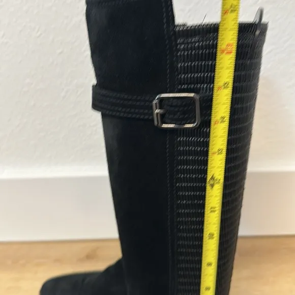 Aquatalia Black Suede Gael Stretch Back Knee High Riding Boots 7.5