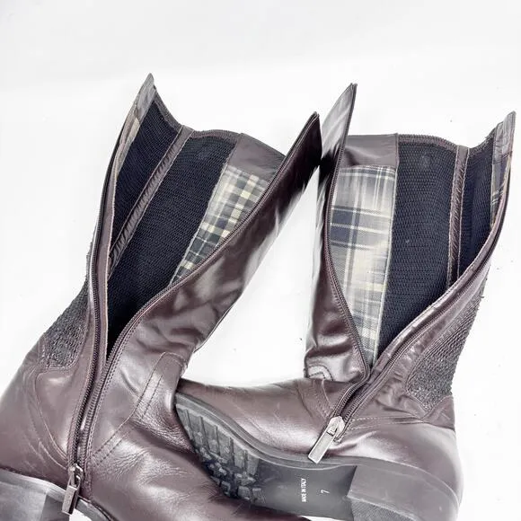 Aquatalia Dark Brown Italian Leather Riding Boots Stretch Back Womens Size 7