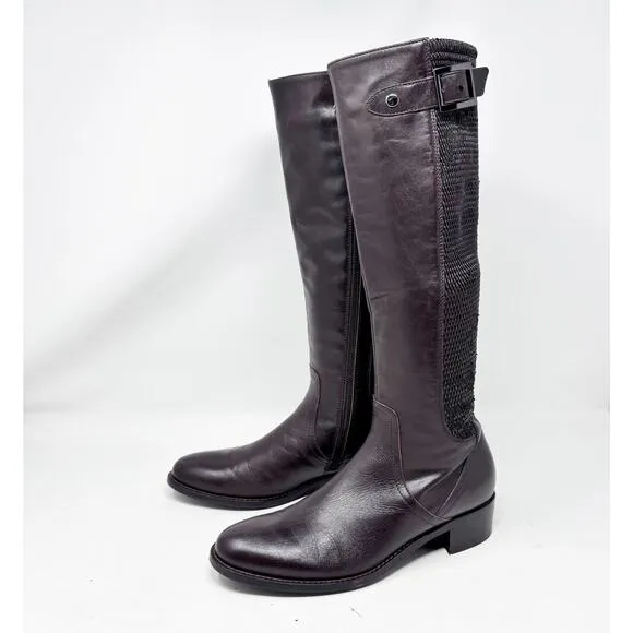 Aquatalia Dark Brown Italian Leather Riding Boots Stretch Back Womens Size 7