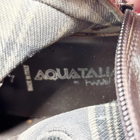 Aquatalia Dark Brown Italian Leather Riding Boots Stretch Back Womens Size 7