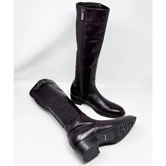 Aquatalia Dark Brown Italian Leather Riding Boots Stretch Back Womens Size 7