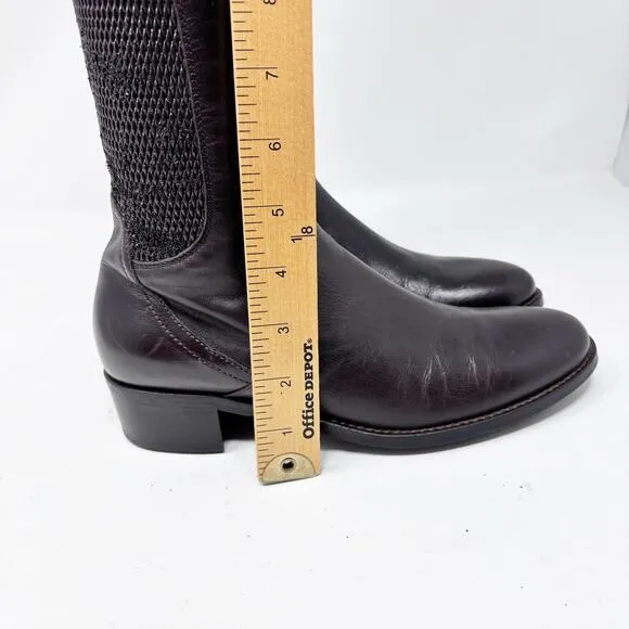 Aquatalia Dark Brown Italian Leather Riding Boots Stretch Back Womens Size 7