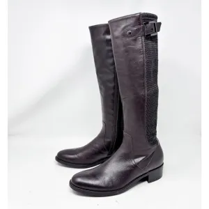 Aquatalia Dark Brown Italian Leather Riding Boots Stretch Back Womens Size 7