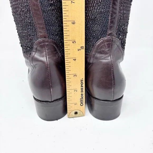 Aquatalia Dark Brown Italian Leather Riding Boots Stretch Back Womens Size 7
