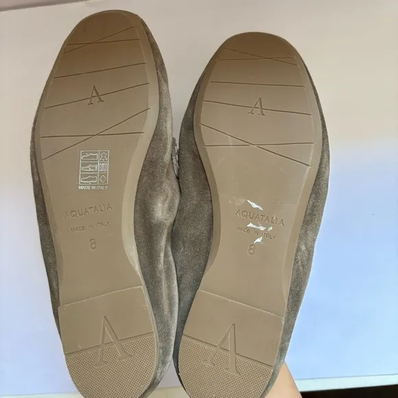 Aquatalia JOURNEE TASSEL LEATHER LOAFERS IN TAUPE Sz 8