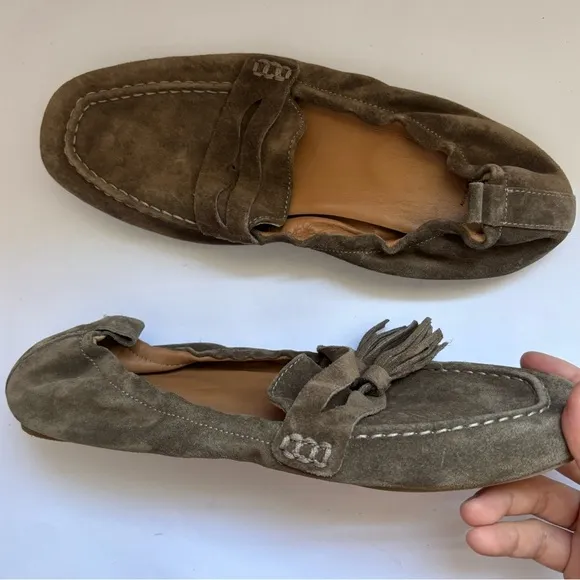 Aquatalia JOURNEE TASSEL LEATHER LOAFERS IN TAUPE Sz 8