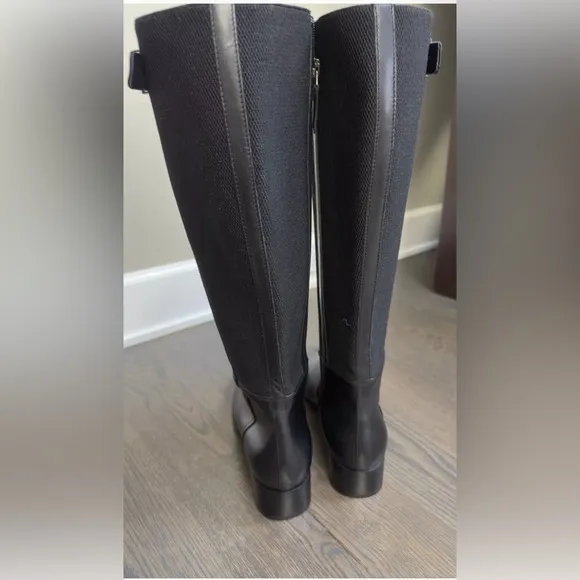 Aquatalia knee high leather riding boots Calf/Elastic Black Leather Sz 8.5