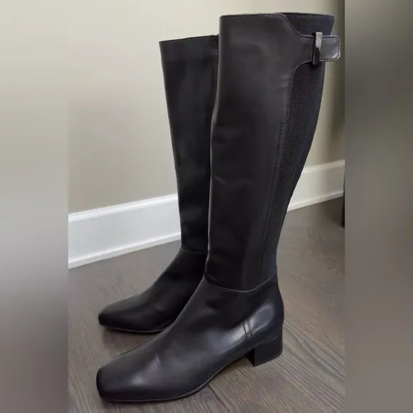Aquatalia knee high leather riding boots Calf/Elastic Black Leather Sz 8.5