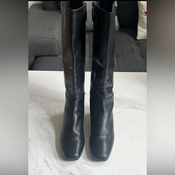 Aquatalia knee high leather riding boots Calf/Elastic Black Leather Sz 8.5