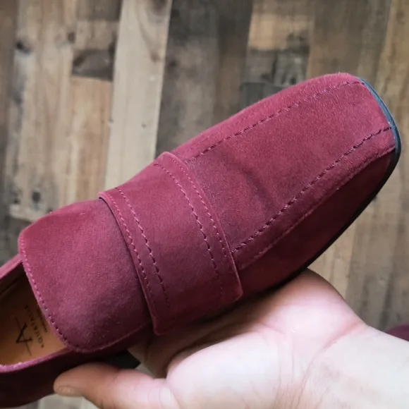 Aquatalia Made In Italy Carmeline   Maroon Heeled Suede Leather Loafers Sz 7 Wom