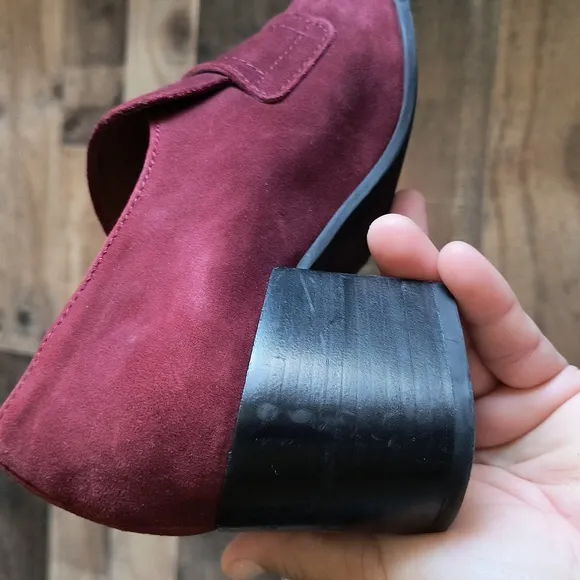 Aquatalia Made In Italy Carmeline   Maroon Heeled Suede Leather Loafers Sz 7 Wom