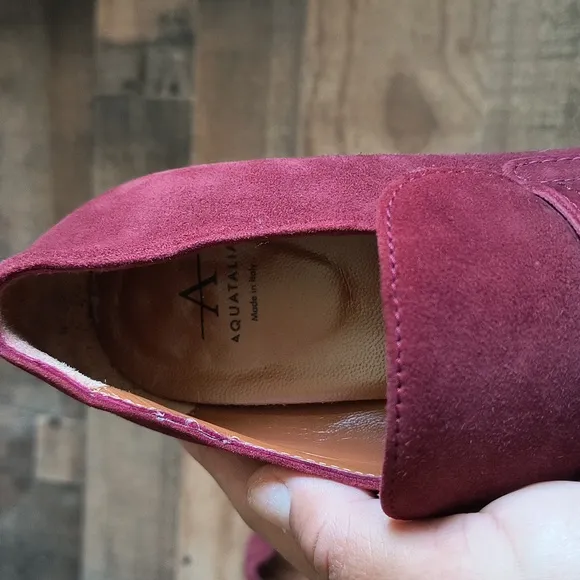 Aquatalia Made In Italy Carmeline   Maroon Heeled Suede Leather Loafers Sz 7 Wom