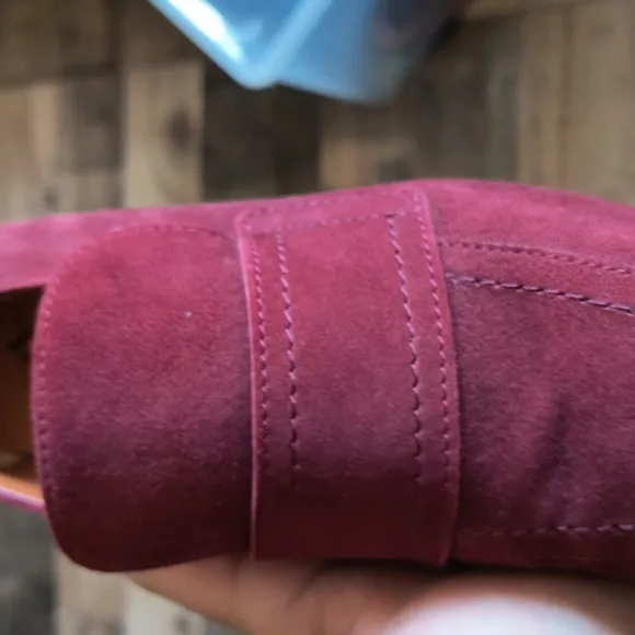 Aquatalia Made In Italy Carmeline   Maroon Heeled Suede Leather Loafers Sz 7 Wom