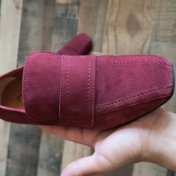 Aquatalia Made In Italy Carmeline   Maroon Heeled Suede Leather Loafers Sz 7 Wom