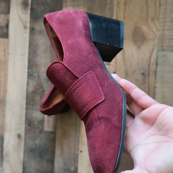 Aquatalia Made In Italy Carmeline   Maroon Heeled Suede Leather Loafers Sz 7 Wom