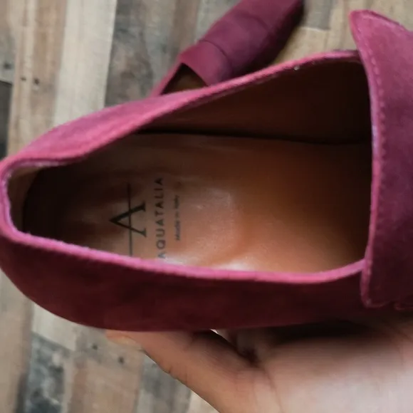 Aquatalia Made In Italy Carmeline   Maroon Heeled Suede Leather Loafers Sz 7 Wom