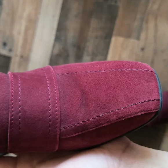 Aquatalia Made In Italy Carmeline   Maroon Heeled Suede Leather Loafers Sz 7 Wom