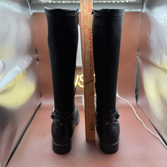 AQUATALIA ODILIA Leather Stretch Knee High Calf Buckle Zip Riding Boots Size 10