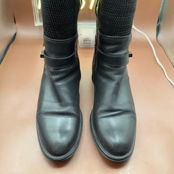 AQUATALIA ODILIA Leather Stretch Knee High Calf Buckle Zip Riding Boots Size 10