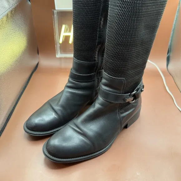 AQUATALIA ODILIA Leather Stretch Knee High Calf Buckle Zip Riding Boots Size 10