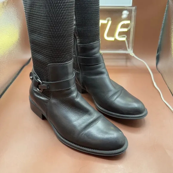 AQUATALIA ODILIA Leather Stretch Knee High Calf Buckle Zip Riding Boots Size 10