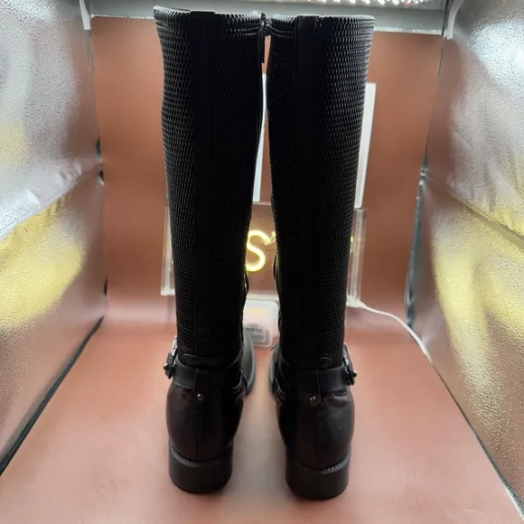 AQUATALIA ODILIA Leather Stretch Knee High Calf Buckle Zip Riding Boots Size 10