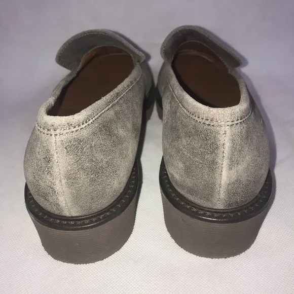 Aquatalia silver metallic suede loafers, sz 9M