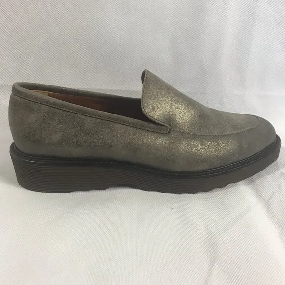 Aquatalia silver metallic suede loafers, sz 9M