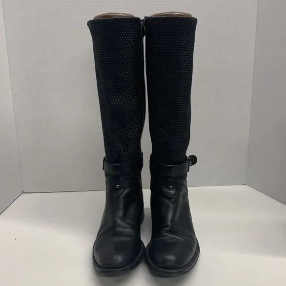 Aquatalia Tall Black Leather Riding Zip Up Boots 8