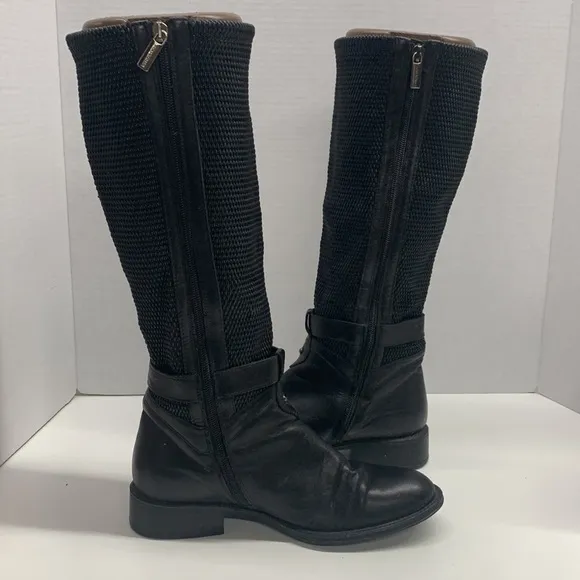 Aquatalia Tall Black Leather Riding Zip Up Boots 8