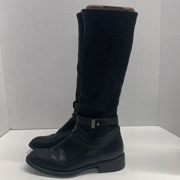 Aquatalia Tall Black Leather Riding Zip Up Boots 8
